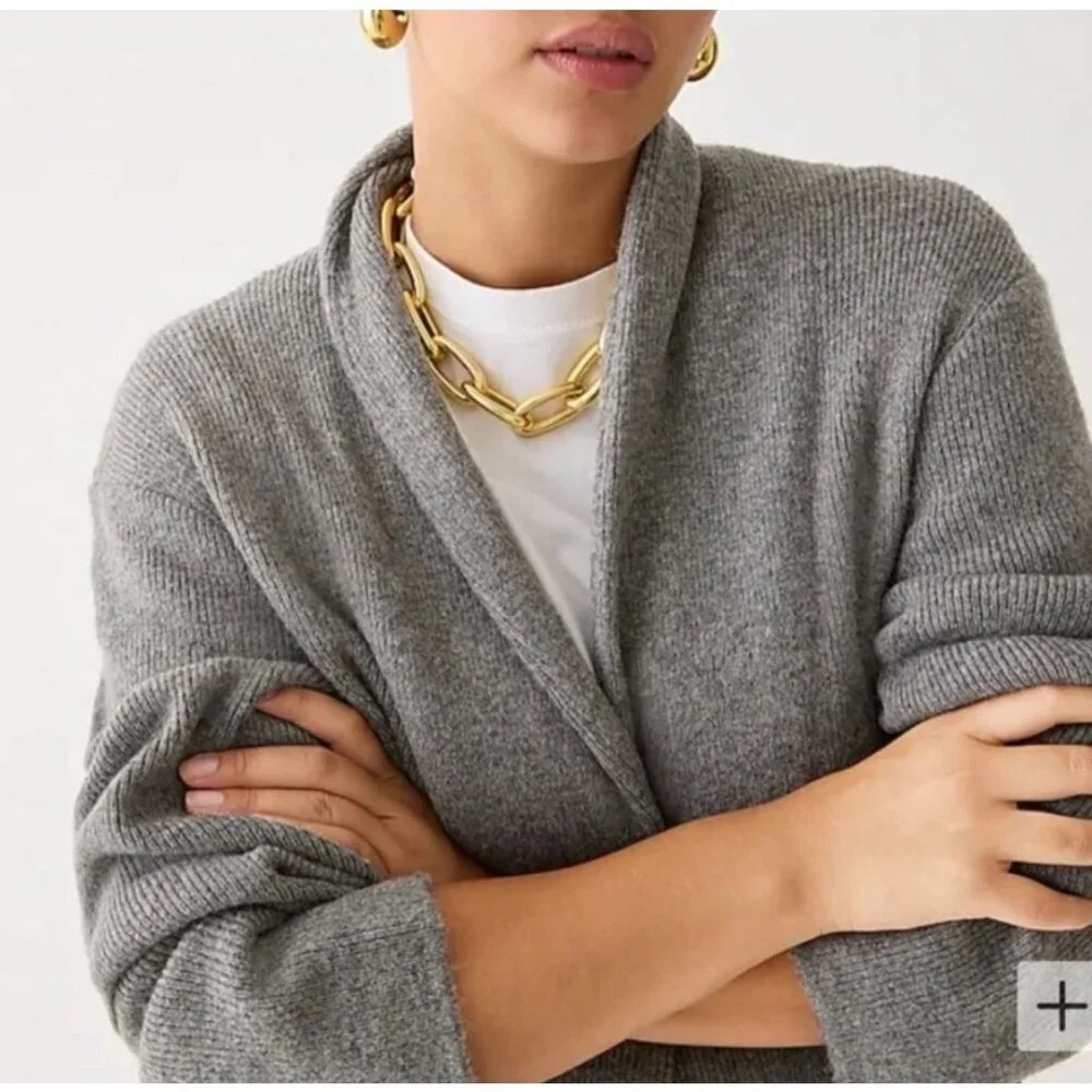 J. Crew Womens Cocoon Chunky Sweater Blazer Oversized Heavyweight Sz Medium Gray